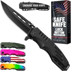 Safety Lock Pocket Knife - 3.4-inch Sharp Blade - Folding Tactical with Aluminum Handle - Ideal Tool for EDC Camping Hunting Survival Hiking - Food Processing Knives - Birthday Gifts for Men 6681