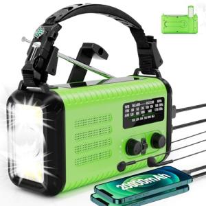 Rckskaya 20000mAh Emergency Radio, Hand Crank NOAA Weather Radio AM FM, Solar Power Battery Operated/USB-C Charging, LED Flashlight, Reading Light, SOS & Compass for Emergencies/Camping