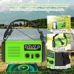 Rckskaya 20000mAh Emergency Radio, Hand Crank NOAA Weather Radio AM FM, Solar Power Battery Operated/USB-C Charging, LED Flashlight, Reading Light, SOS & Compass for Emergencies/Camping