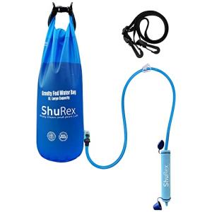 ShuRex Gravity Fed Water Filtration System with Adjustable Tree Strap, 1.5 Gal Large Gravity Bag with Filter Straw, Water Purifier Survival for Travel, Backpacking, and Emergency Preparedness (6L)