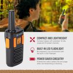 Cobra RX180 Walkie Talkies (2-Pack) – Lightweight, Easy-to-Use Compact Two Way Radios Long Range, 22 Preset Channels, NOAA Weather Alerts, VOX Feature, LED Flashlight (Orange/Black)