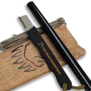 The Bear Essentials 6" x 1/2" Large Ferro Rod & Tungsten Striker - Fire Starter Survival Kit, Reflective Paracord, Waxed Hemp & Burlap Sack -20,000+ Strikes