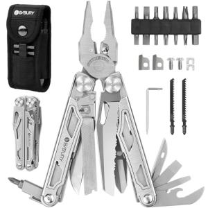 BIBURY Multitool Pliers Pro BI2045, Foldable Multitools with Replaceable Wire Cutters and Saw, Stainless Steel Multi Tool w/Upgraded Scissors and Screwdriver Set, Ideal for Camping, Hiking, Survival
