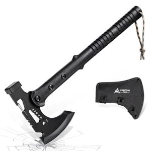 Freelander Camping Axe with Sheath, Sharp Tactical Hatchet Axe with Clip and Bottle Opener, Multi-Functional Hammer Tactical Tomahawk, Survival Tomahawk Axe for Camping (Black, 15 Inch)