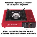 Vivicreate 8500 BTU Portable Butane Gas Stove for Camping Cooking Outdoor, Lightweight Portable Stove Burner with Auto Ignition, Estufa de Gas Portátil para Camping al Aire Libre(Red)