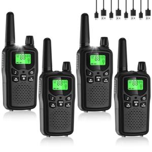 Walkie Talkies for Adults Long Range, Rechargeable Walkie Talkie 22 FRS Channels Two Way Radios with Noise Reduction, Volume Adjustment, LED Flashlight,1200mAh Rechargeable Battery (4 Pack Black)