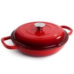 3 Quart Enameled Cast Iron Braiser, Non Stick Enameled Cast Iron Skillet with Lid, Dutch Oven Skillet with lid up to 500°F for Oven, Stove, Grill, Shallow Dutch Oven for Cook, Bake (Red)