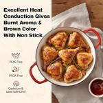 3 Quart Enameled Cast Iron Braiser, Non Stick Enameled Cast Iron Skillet with Lid, Dutch Oven Skillet with lid up to 500°F for Oven, Stove, Grill, Shallow Dutch Oven for Cook, Bake (Red)