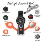7-in-1 Emergency Survival Function Whistle, Outdoor Multifunctional Tool Safety Whistle with Lanyard, Ideal for Kayaking, Boating, Hiking, Camping, Climbing, Hunting, Fishing, Rescue Signaling