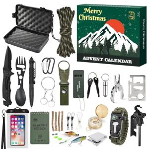 Survival Kit Advent Calendar 2025, 24 Days Christmas Countdown Calendar for Men Adult Teen, Emergency Survival Gear Gift for Outdoor Camping, Fishing, Hunting, Hiking Adventures