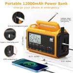 Eoxsmile Emergency Radio 12000mAh with NOAA Weather Alert - Solar/Crank/Battery Powered AM/FM/Shortwave Radio, USB-C Charger, Portable SOS Flashlight for Hurricane, Power Outage, Camping Survival Gear