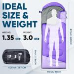 PTEROMY Sleeping Bags for Adults, Lightweight and Machine Washable, Water Resistant Backpacking Camping Sleeping Bag for Warm Cold Weather, Camping Essentials for Hiking Outdoor Travel (Purple)