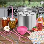 Canning Pot Water Bath Canner with Rack and Lid, 21.5 Quart Stainless Steel Stock Pots, Canning Supplies Starter Kit, Jar Lifter Tongs, Funnels and Full Canning Accessories Tools Set, Pink