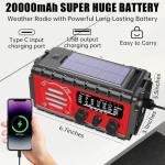 20000mah Emergency Radio, SW/NOAA/AM/FM Weather Radio, Solar Powered Hand Crank Charger with Big Battery Powered, Portable, Cellphone Charge, SOS, Flashlight for Emergency/Home