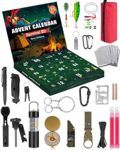 Survival Advent Calendar 2025 for Adult Men Women- 24 Days of Christmas Advent Calendar with Survival Gear for Outdoor Camping, Fishing, Hiking - Surprise Gift for Adults and Teenagers