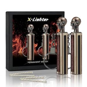 x-lighter Matchstick, Waterproof Match Fire Striker, Flint and Steel, Survival Tool Kit Forever Lighter(Skull+Skull)