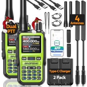 Baofeng UV-5R Mini Radio Ham Radio Long Range Handheld Two Way Radio Dual PTT NOAA Weather Receiver Rechargeable Walkie Talkies Longe Range Copy Frequency 999CH with USB-C Charging Survival Radio