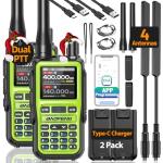 Baofeng UV-5R Mini Radio Ham Radio Long Range Handheld Two Way Radio Dual PTT NOAA Weather Receiver Rechargeable Walkie Talkies Longe Range Copy Frequency 999CH with USB-C Charging Survival Radio