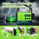 20000mAh / 74000mWh Emergency Crank Radio, NOAA/AM/FM Portable Weather Radio, Solar Hand Crank Radio, Battery Powered with USB Phone Charger, Flashlight Reading Lamp & SOS for Survival (Light Green)