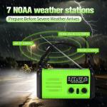 20000mAh / 74000mWh Emergency Crank Radio, NOAA/AM/FM Portable Weather Radio, Solar Hand Crank Radio, Battery Powered with USB Phone Charger, Flashlight Reading Lamp & SOS for Survival (Light Green)