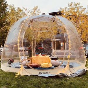 Alvantor Pop Up Bubble Tent - 12’ x 12’ Instant Igloo Tent - 8-10 Person Screen House for Patios - Large Oversize Weather Proof Pod - Cold Protection Camping - Beige