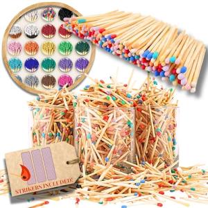 2" Long Rainbow Color Matches (500 Count) | Colorful Loose Wooden Safety Match Sticks for Candle Display | Refill Decorative Matchstick Jar Holder Bottle | Striker Included