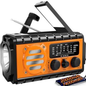 20000mah Hand Crank Emergency Radio,SW/NOAA/AM/FM Weather Radio, Solar Powered Hand Crank Chager with Bige Batery Powered,Portable,Cellphone Charge,SOS,Flashlight for Emergency/Home (Orange)