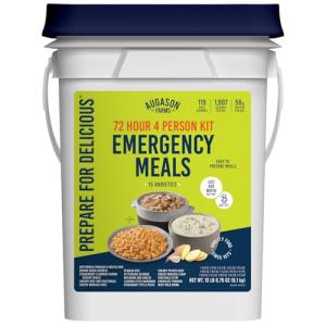 Augason Farms Four Person 72 Hour Emergency Food Supply, 119 Servings, 25 Year Shelf Life, Feeds 4 People - Survival Food Camping Essentials, Family Meals Prepared Dinner, Lunch, and Breakfast