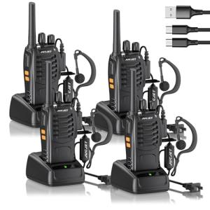 JUCJET H888S （4 Pack） Walkie Talkies Handheld Two Way Radio with Original Earpieces, 2-Way Radios UHF Handheld Transceiver Walky Talky, with 2-in-1 Type-C Charging Cable&Charging Station（4 Pack）