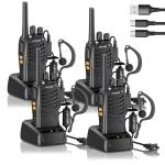 JUCJET H888S （4 Pack） Walkie Talkies Handheld Two Way Radio with Original Earpieces, 2-Way Radios UHF Handheld Transceiver Walky Talky, with 2-in-1 Type-C Charging Cable&Charging Station（4 Pack）