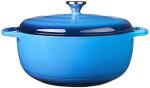 Lodge 7.5 Quart Enameled Cast Iron Dutch Oven with Lid – Dual Handles – Oven Safe up to 500° F or on Stovetop - Use to Marinate, Cook, Bake, Refrigerate and Serve – Caribbean Blue