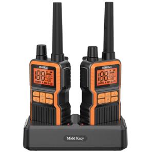 Midd Kacy MK108 Walkie Talkies,Walkie Talkies Long Range,60 Channel GMRS 2 Way Radio with 121 Privacy Codes,IP55 Waterproof,SOS,NOAA Weather Alerts,VOX,Dual Watch(Black/Orange,2 Pack)