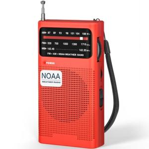 Goodes NOAA Weather Radio, AM FM NOAA Emergency Radio Portable with Best Reception, Headphone Jack, Powered by 2 AA Battery, Transistor Radios Battery-Operated for Emergency, Hurricane, Home(Red)