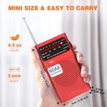 Goodes NOAA Weather Radio, AM FM NOAA Emergency Radio Portable with Best Reception, Headphone Jack, Powered by 2 AA Battery, Transistor Radios Battery-Operated for Emergency, Hurricane, Home(Red)