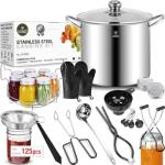 Canning Supplies Starter Kit - Water Bath Canning Pot with Rack,Stainless Steel Canner Kit Set Tools: 2pcs Funnels,3 in 1 Lid Lifter,Ladle,Tongs,Silicon Gloves & Accessories Equipment for Beginner