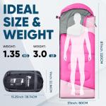 PTEROMY Sleeping Bags for Adults, Lightweight and Machine Washable, Water Resistant Backpacking Camping Sleeping Bag for Warm Cold Weather, Camping Essentials for Hiking Outdoor Travel (Pink)
