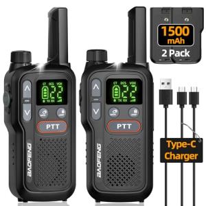 Walkie Talkies Long Range for Adults, Rechargeable Walkie Talkie FRS Two Way Radio with 1500mAh Li-ion Battery USB-C Charger NOAA Weather Radio VOX Walky Talky for Hiking Cruises Camping (2Pack)