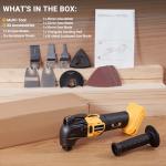 No Battery | Cordless Oscillating Multi-Tool Compatible with DeWalt 20V MAX Batteries,Brushless Motor (6000-20000 OPM), 6-Speed, 4° Swing Angle, 23-Piece Accessory Kit for Sanding, Cutting & Scraping