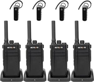 Retevis RB37 Bluetooth Walkie Talkies, Bluetooth Two Way Radio with Wireless Earpiece, Flashlight, 2000 mAh&120h Standby, Type-C, 9-Level VOX&Squelch, for School Hospital Retail Manufacture (4 Pack)