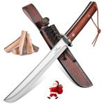 TAN REN Japanese Tanto Knife Fixed Blade, 8 Inch Survival Knives with Wooden Handle, Japanese Fixed Blade Knife with Sheath for Camping, Outdoor, Christmas Gift Knives for Men