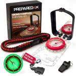 PREPARED4X Hiking Compass Survival – Mirror Sighting Map Orienteering Compass – with 35-Ft 550 Survival Paracord Lanyard, Fire Starter, Whistle, Fishing Line, Tinder Cord