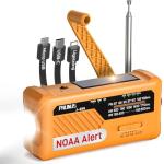 PRUNUS J-366 Emergency Radio- NOAA Weather Alert, 3-in-1 Charging Cables, 5-Way Power(7400mWh/AAA Battery/Hand Crank/Solar/USB-C), AM/FM, SOS Alarm, Flashlight, Compact for Bag, NOAA Weather Radio