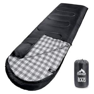 MEREZA Flannel Sleeping Bag for Adults XL, Large Wide Sleeping Bags for Camping Mens Warm Cotton Sleeping Bag 4 Season Warm & Cool Weather with Compression Sack (Black)
