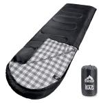 MEREZA Flannel Sleeping Bag for Adults XL, Large Wide Sleeping Bags for Camping Mens Warm Cotton Sleeping Bag 4 Season Warm & Cool Weather with Compression Sack (Black)