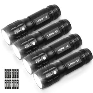 Lighting EVER LED Flashlights High Lumens, Small Flashlight, Waterproof, Adjustable Focus Flash Light for Outdoor, Emergency, Camping, AAA Batteries Included, 4 Pack