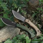 DRACHENADER Survival Knife with Fire Starter L-Y, 7.68" Full Tang Small Fixed Blade Knife with Belt Clip, Khaki + Stonewashed Black