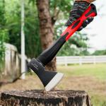 Camping Axe，15” Small Hatchet for Chopping Wood and Splitting ，Forged Carbon Steel ，Fiberglass Shock Reduction Handle with Anti-Slip Grip
