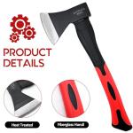 Camping Axe，15” Small Hatchet for Chopping Wood and Splitting ，Forged Carbon Steel ，Fiberglass Shock Reduction Handle with Anti-Slip Grip