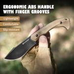 DRACHENADER Survival Knife with Fire Starter L-Y, 7.68" Full Tang Small Fixed Blade Knife with Belt Clip, Khaki + Stonewashed Black
