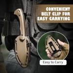 DRACHENADER Survival Knife with Fire Starter L-Y, 7.68" Full Tang Small Fixed Blade Knife with Belt Clip, Khaki + Stonewashed Black